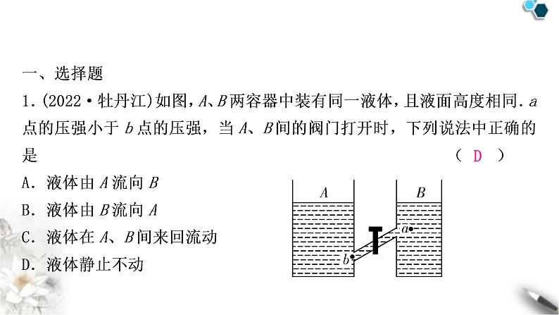 沪粤版中考物理复习第8讲神奇的压强第2课时液体压强作业课件02