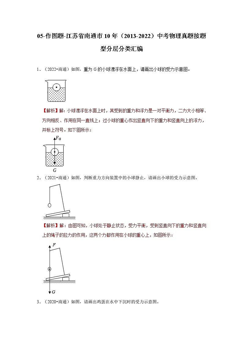 05-作图题-江苏省南通市10年（2013-2022）中考物理真题按题型分层分类汇编（解析版）第1页