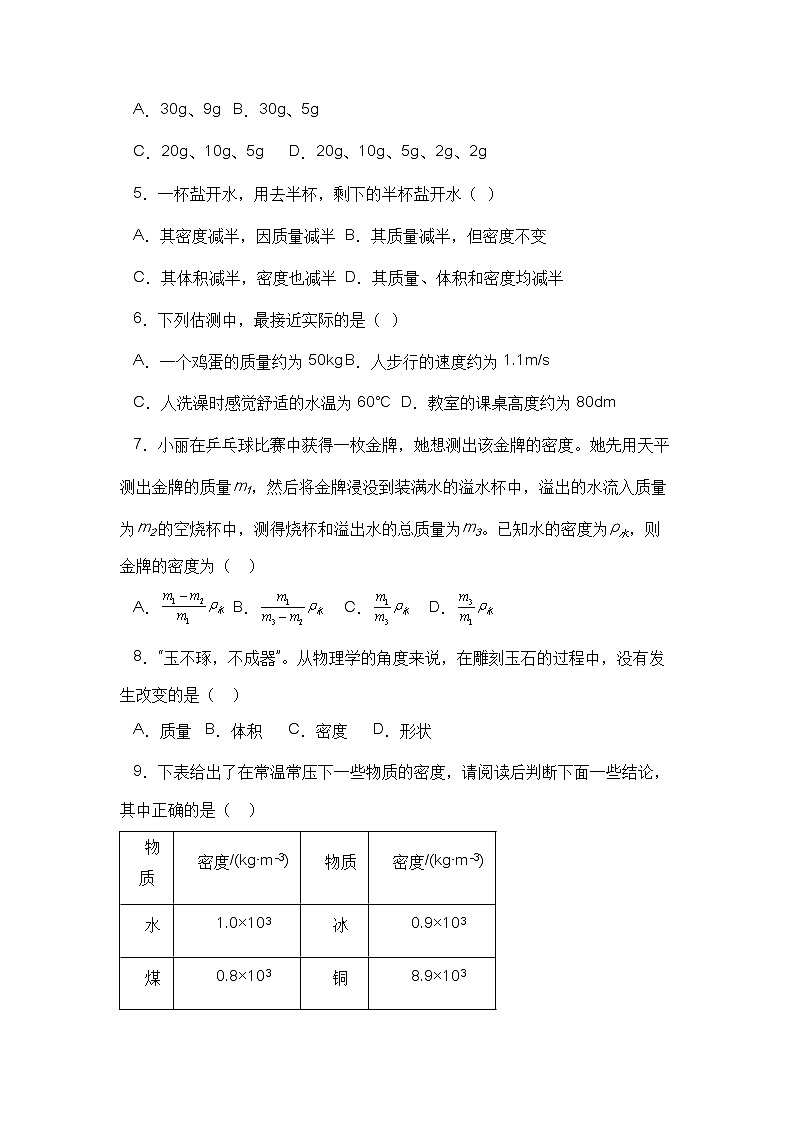 专题2  质量和密度-2023年中考物理二轮复习专题精讲（学生版）第3页