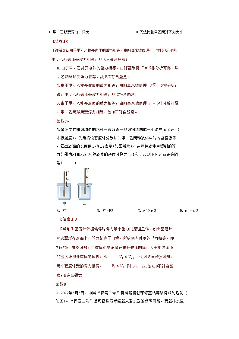 专题5 浮力-2023年中考物理二轮复习专题精讲 （教师版）第3页