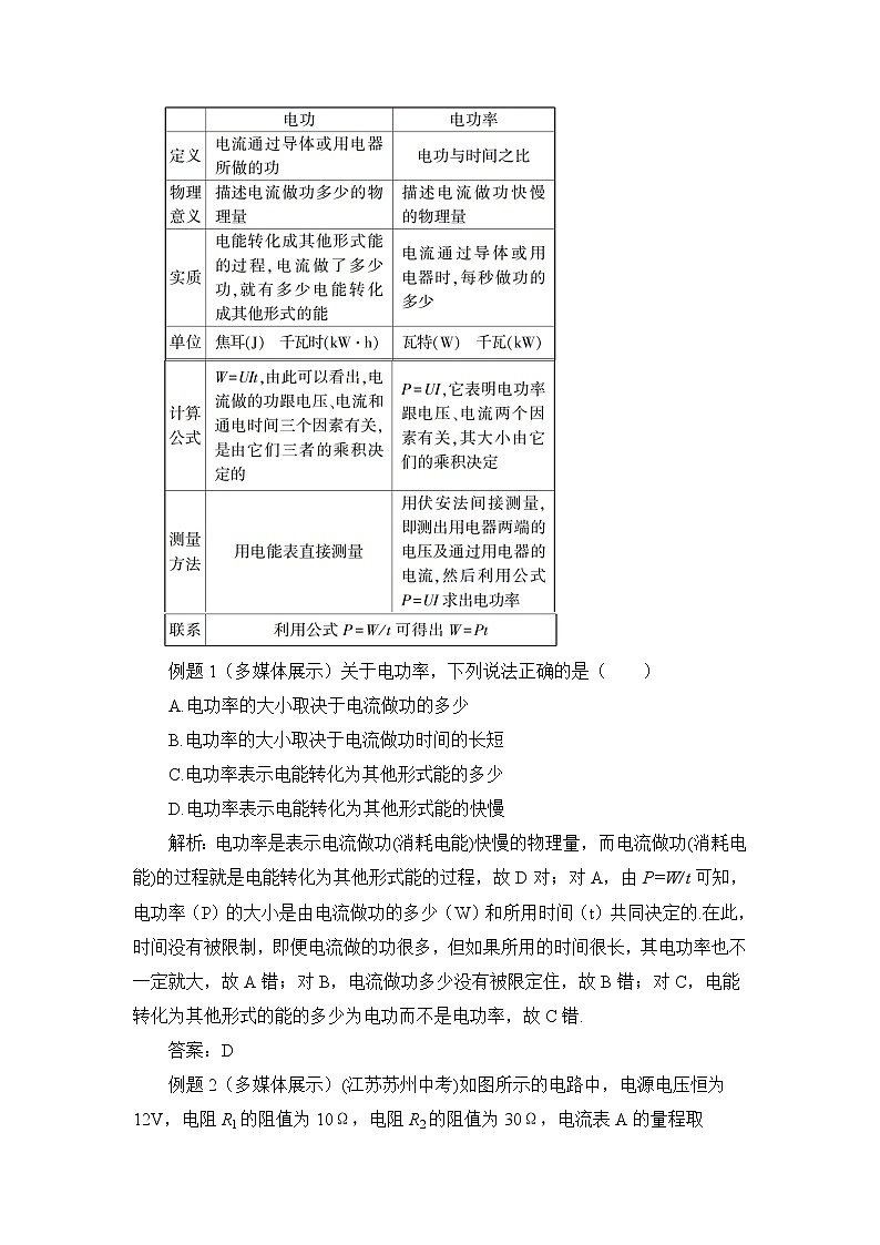 第16章 电流做功与电功率 第2节 电流做功的快慢 第1课时 电功率 教案第3页