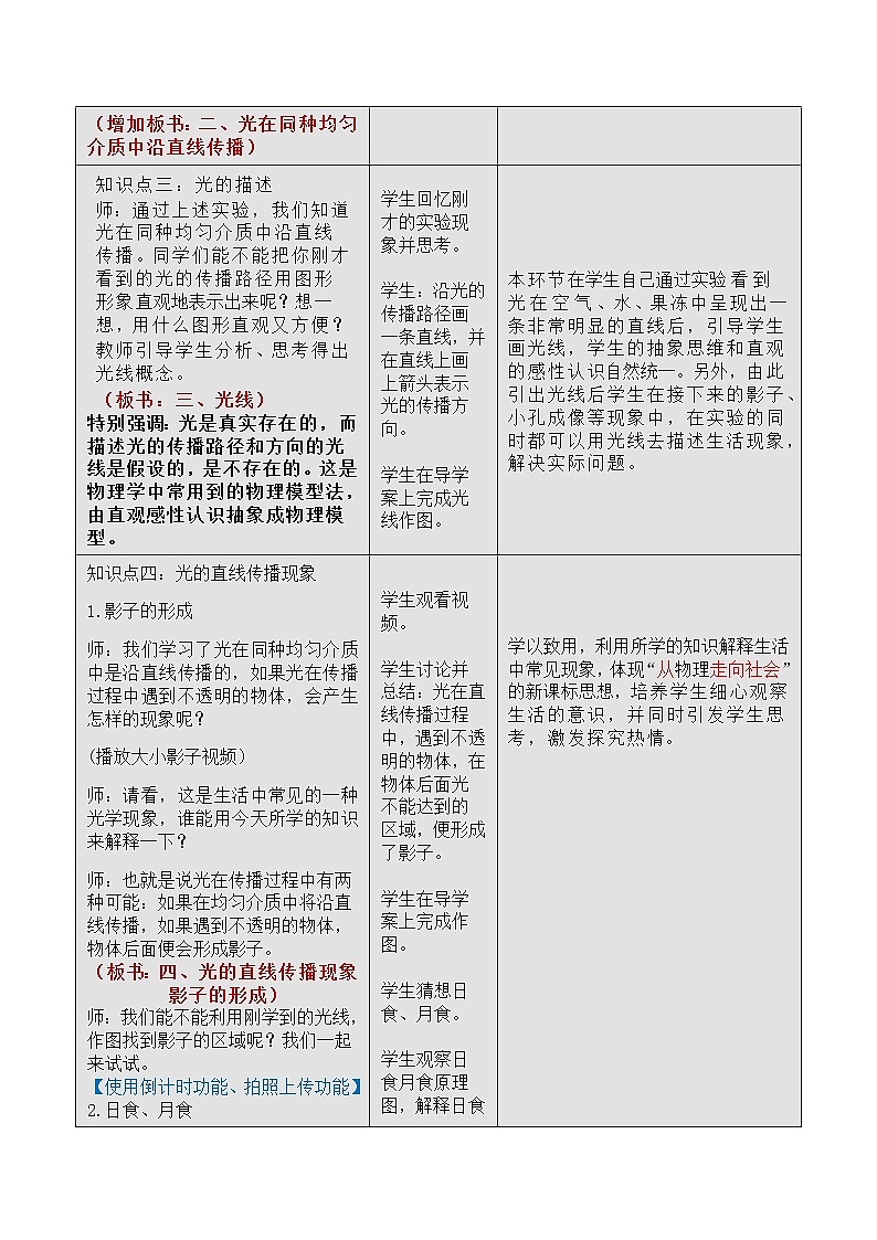 人教版八年级上册第四章第一节 光的直线传播 教案03