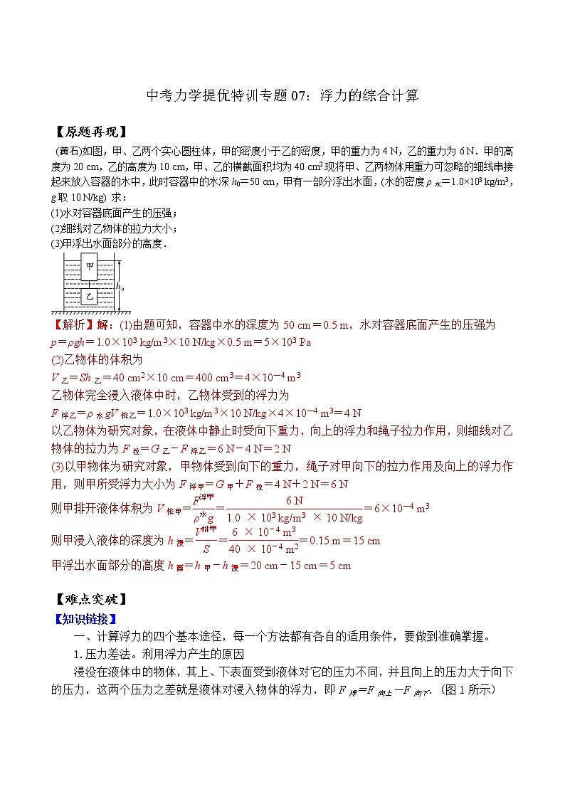 中考物理二轮复习力学培优练习专题07 浮力的综合计算（教师版）第1页