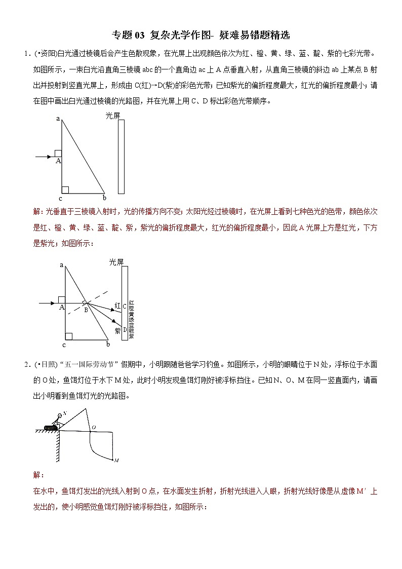 中考物理二轮复习易错专练专题03 复杂光学作图（教师版）第1页
