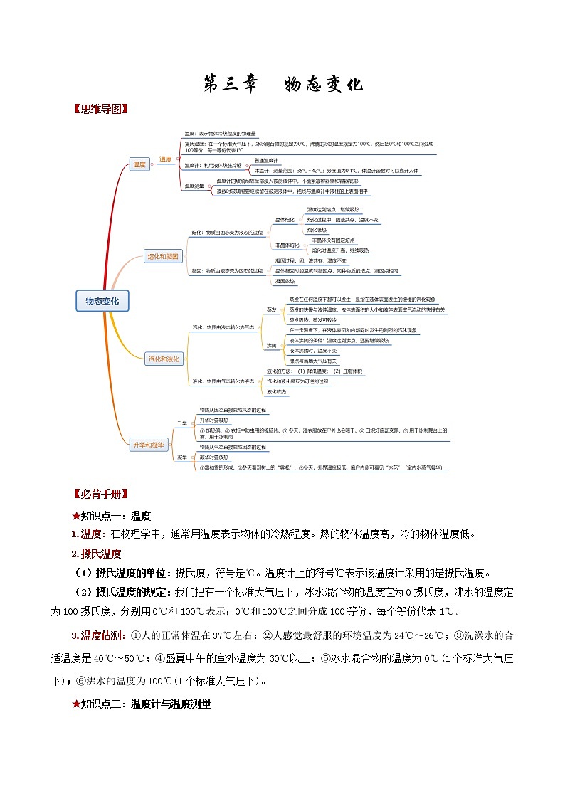 第三章 物态变化——2023年中考物理必背知识点梳理+思维导图第1页