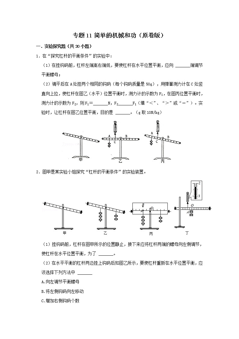 专题11 简单的机械和功（原卷版）第1页
