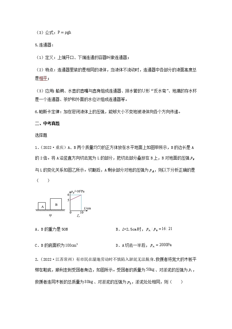 2023中考物理专题十 压强（固体、液体压强）第2页