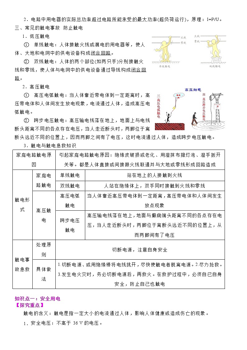 苏科版初三物理上册 第十五章《电功和电热》15.4 安全用电（分层教案）02