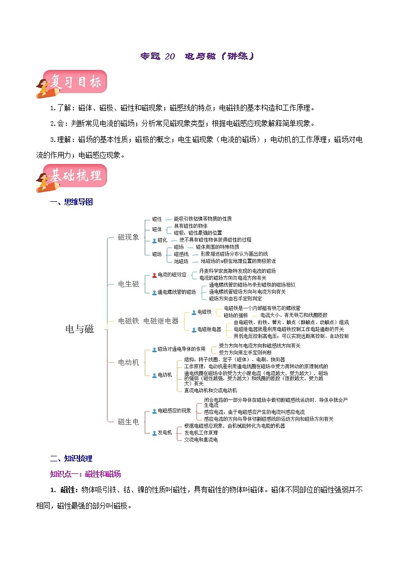 中考物理一轮复习讲练测专题20  电与磁（讲练）（2份打包，解析版+原卷版）01