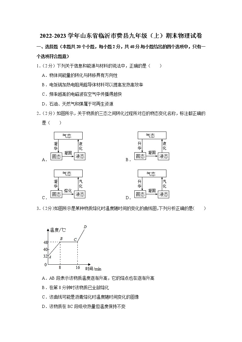 山东省临沂市费县2022-2023学年九年级上学期物理期末试题（含答案）01