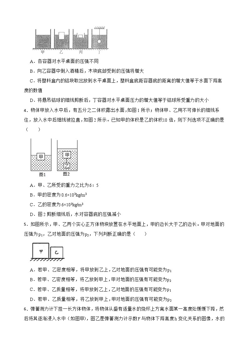 2023年中考物理高频考点 拔高训练——压强与浮力的综合题附答案第2页