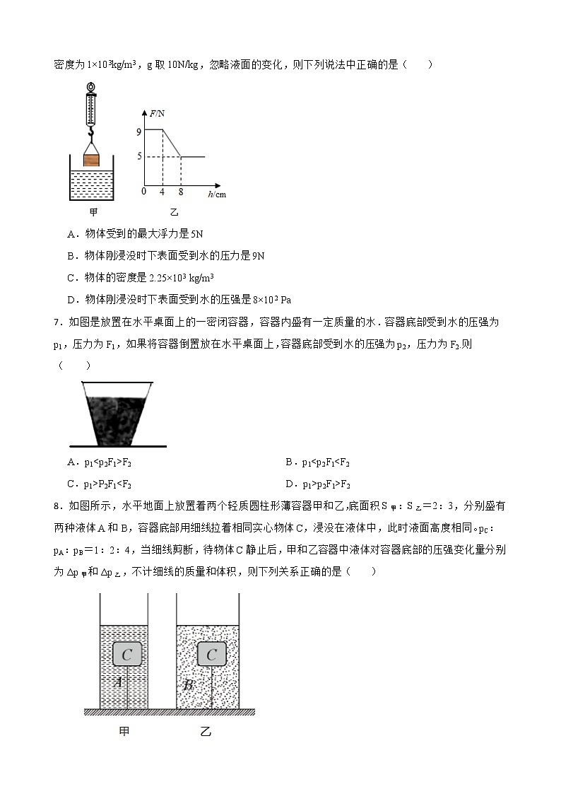2023年中考物理高频考点 拔高训练——压强与浮力的综合题附答案第3页