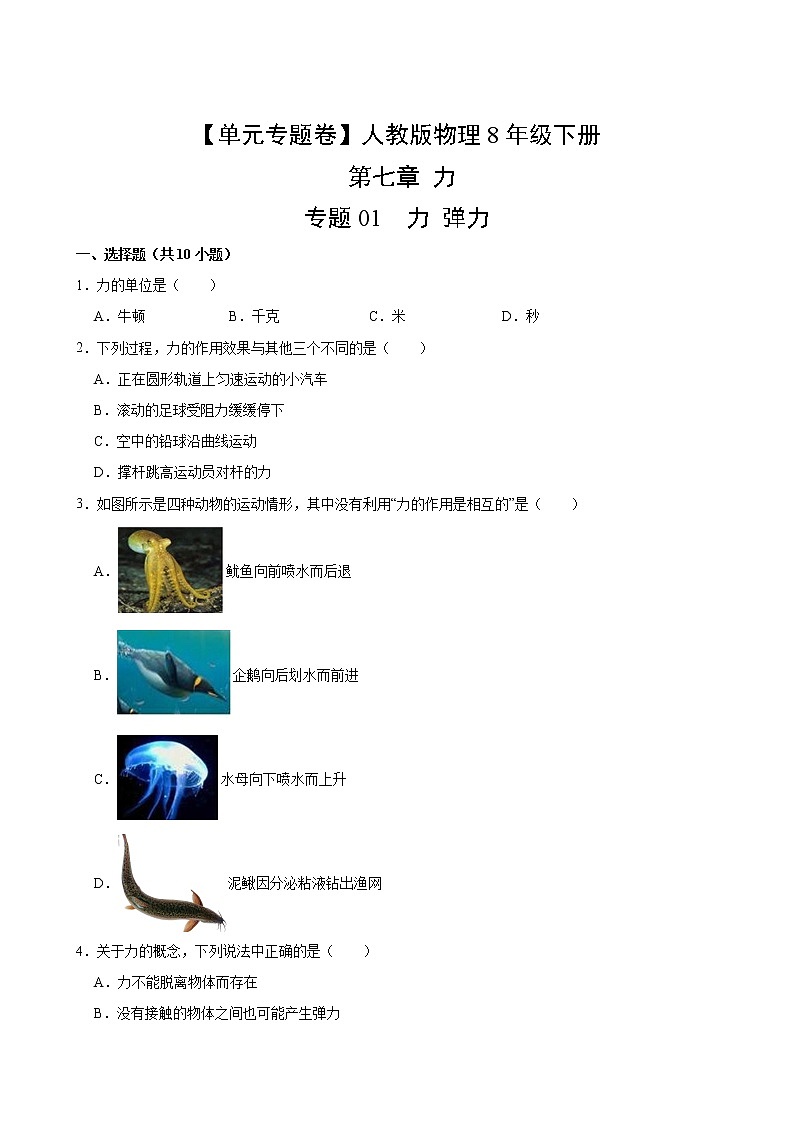 【单元专题卷】人教版物理8年级下册《第七章 力》·专题01 力 弹力第2页