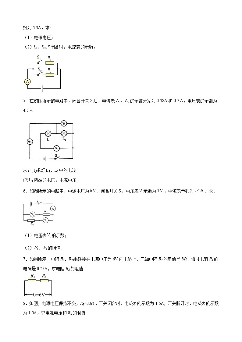 欧姆定律的计算专题训练九年级全一册同步课时讲义（人教版）02