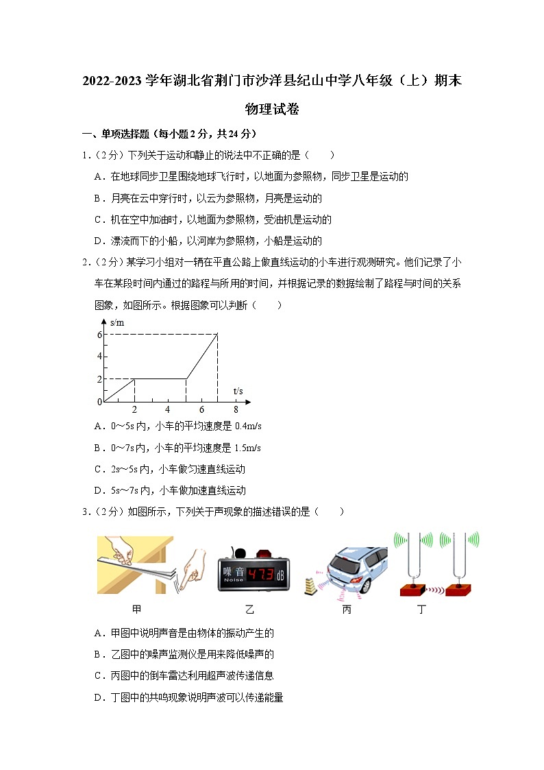 湖北省荆门市沙洋县纪山中学2022-2023学年八年级上学期期末物理试题（含答案）第1页
