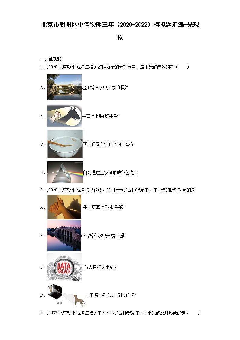北京市朝阳区中考物理三年（2020-2022）模拟题汇编-光现象01