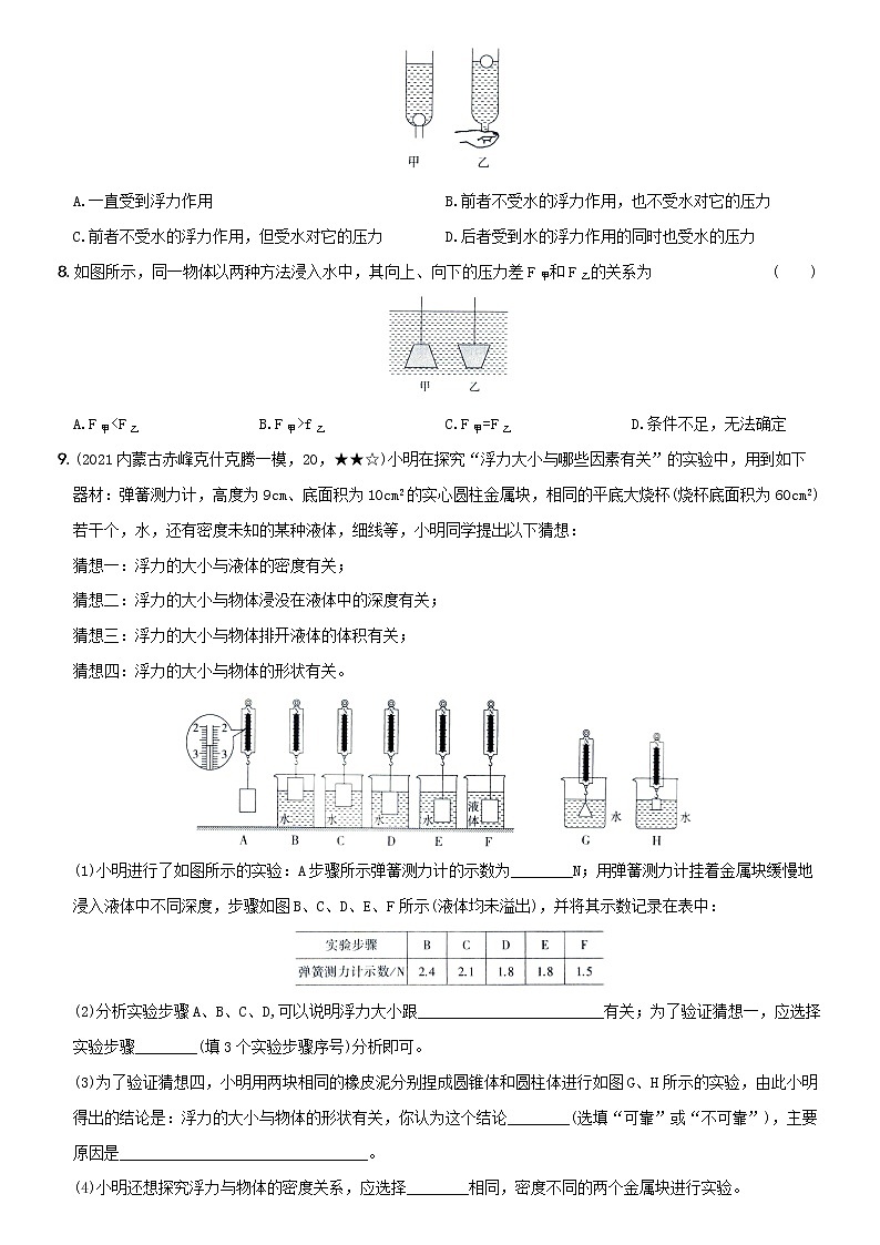 10.1  浮力 考点全练 人教版八年级物理下册03