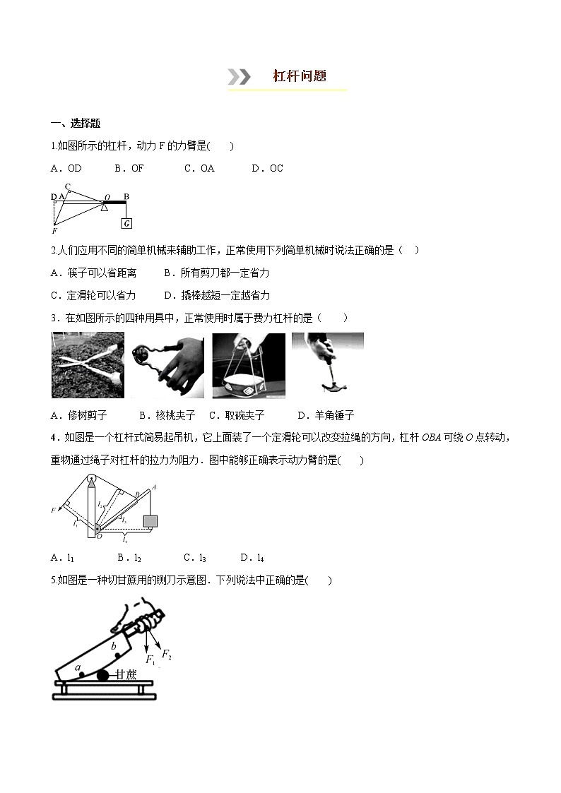 专题1.4  杠杆问题八年级下册物理期末复习宝典（人教版）01