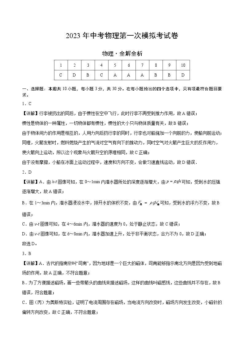 物理（广东广州卷）-学易金卷：2023年中考物理第一次模拟考试卷01