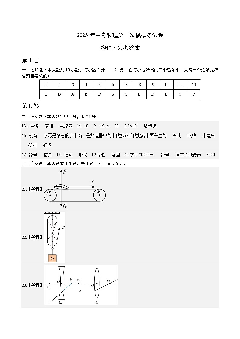 初中物理（新疆卷）（参考答案）第1页