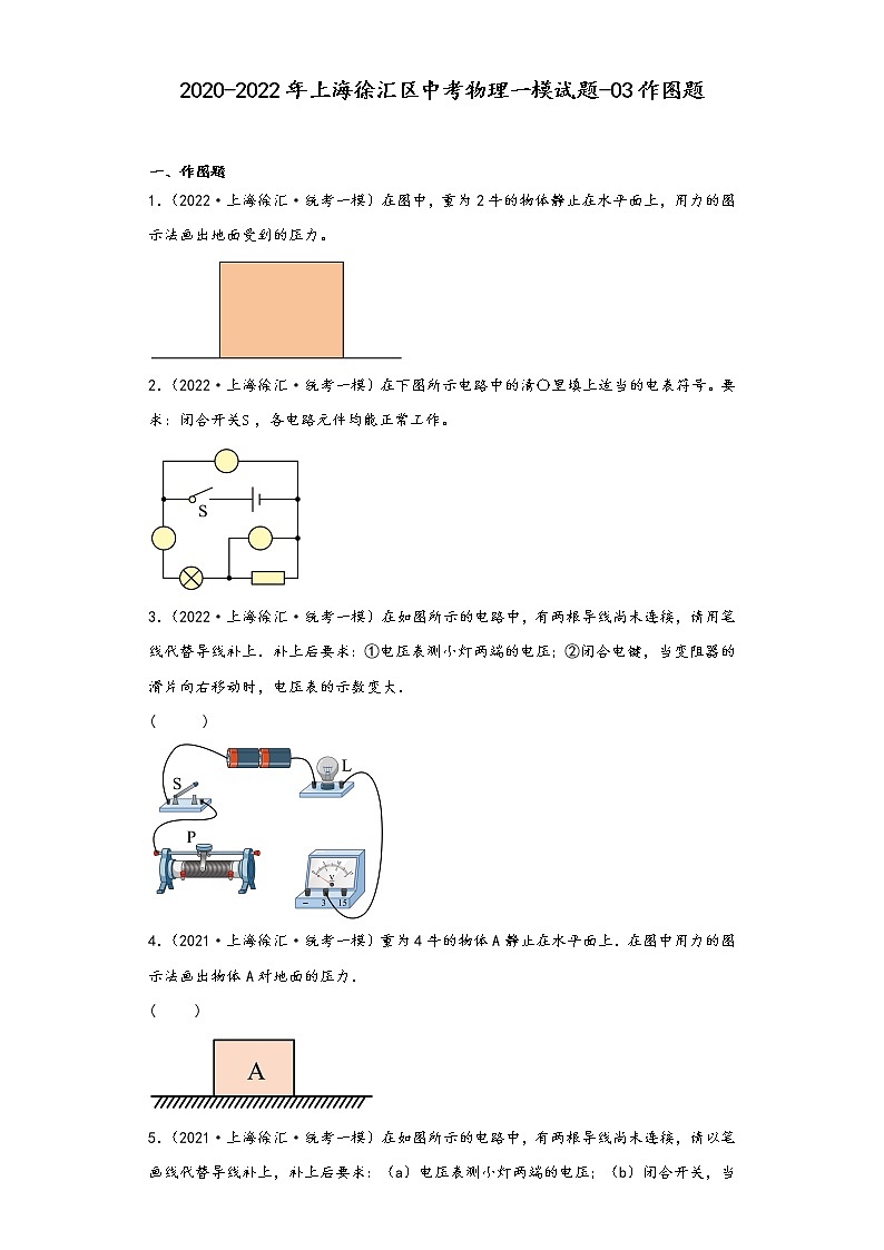 2020-2022年上海徐汇区中考物理一模试题-03作图题第1页