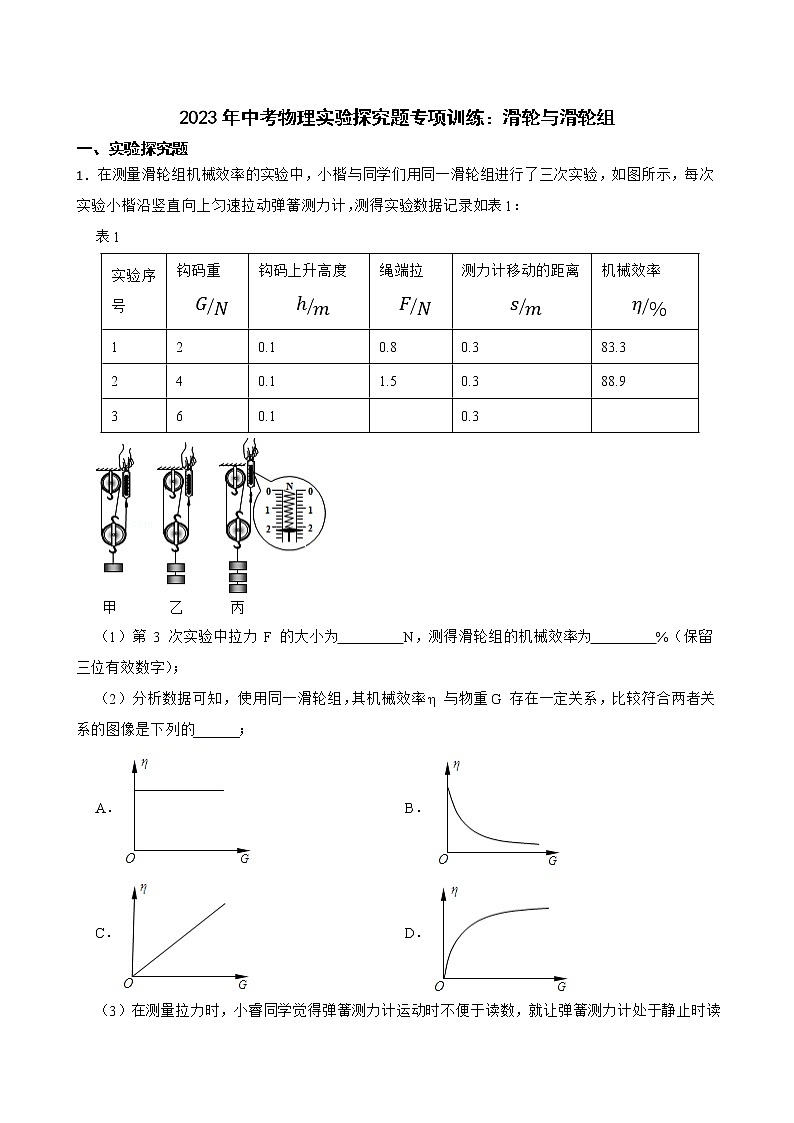 2023年中考物理实验探究题专项训练：滑轮与滑轮组01