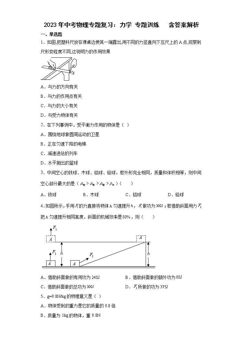 2023年中考物理专题复习：力学 专题训练第1页