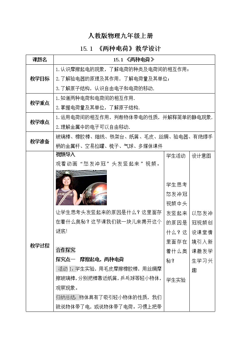 15.1《两种电荷》ppt课件+教学设计+同步练习（含参考答案）01