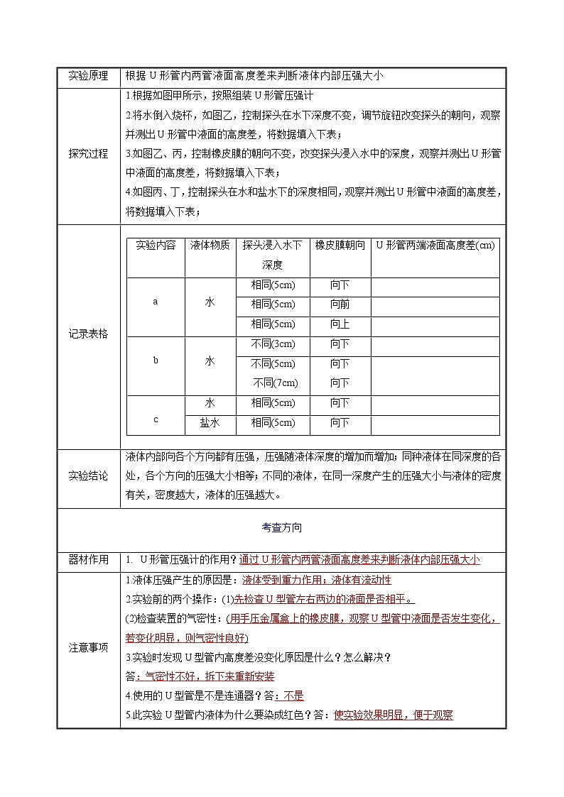 人教版初中物理同步 8年级下册 第8课  液体的压强（教师版含解析）第3页