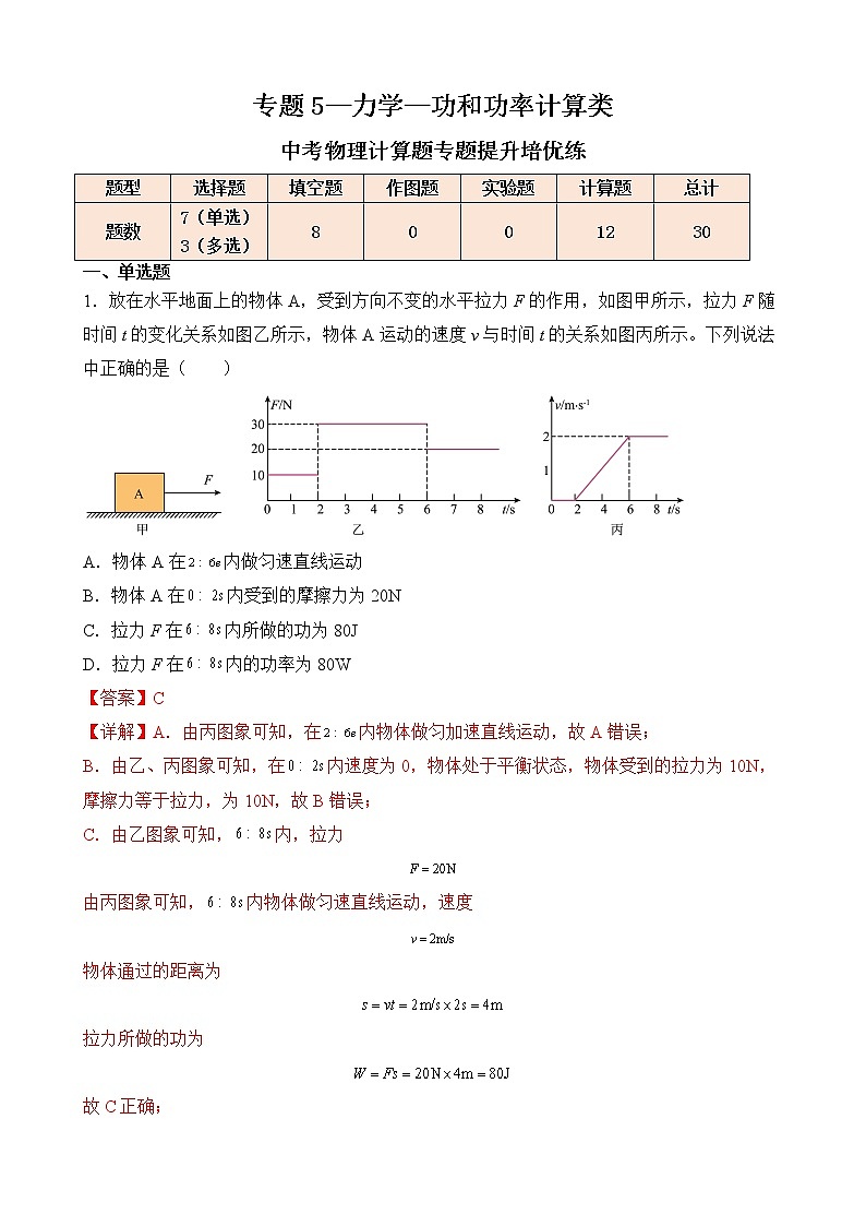 专题5—力学—功和功率计算类—中考物理计算题专题提升培优练（解析版）第1页