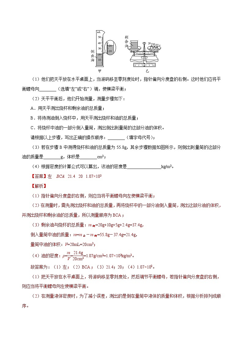专题02-1 测量物质的密度（含特殊方法）（解析版）02