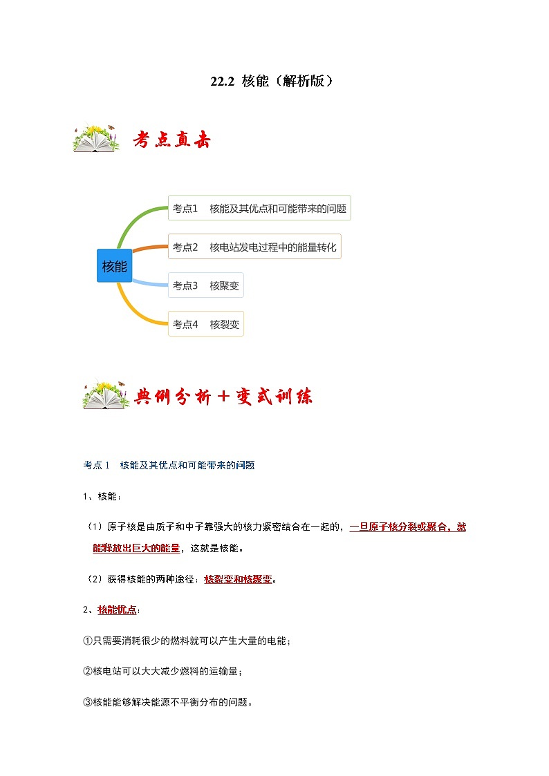 22.2 核能-2022-2023学年九年级物理全一册同步考点专题训练（人教版）01