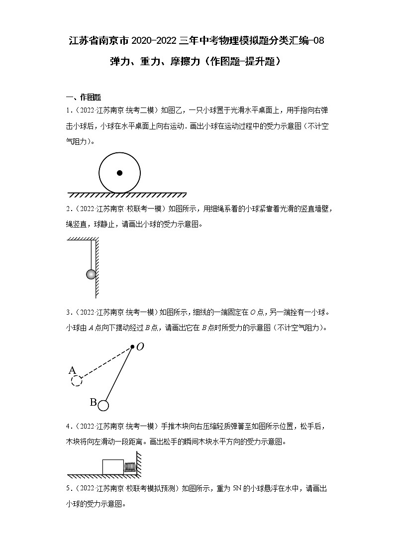 江苏省南京市2020-2022三年中考物理模拟题分类汇编-08弹力、重力、摩擦力（作图题-提升题）01