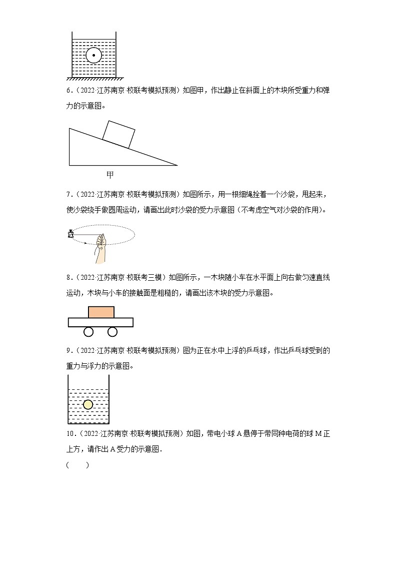 江苏省南京市2020-2022三年中考物理模拟题分类汇编-08弹力、重力、摩擦力（作图题-提升题）02