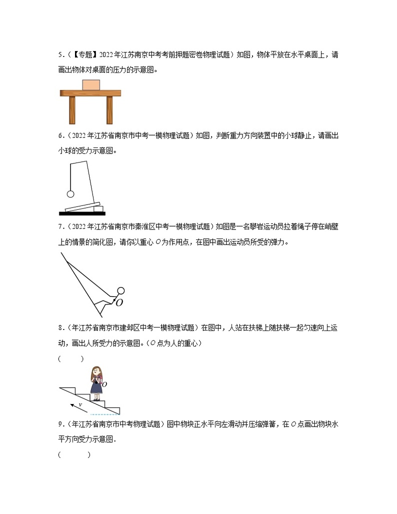 江苏省南京市2020-2022近三年中考物理真题专题训练—弹力、重力、摩擦力（作图题-基础题）含解析02