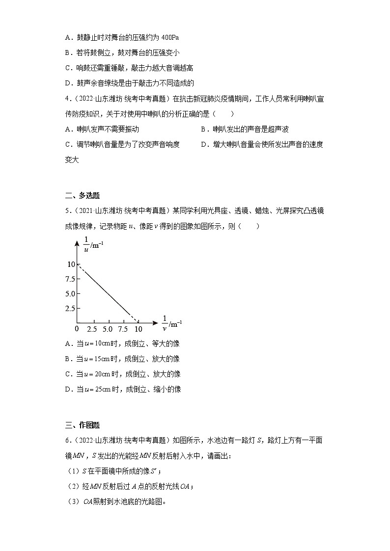 山东省潍坊市2020-2022三年中考物理真题分类汇编06光现象、透镜及其应用、声现象、声的利用与控制第2页