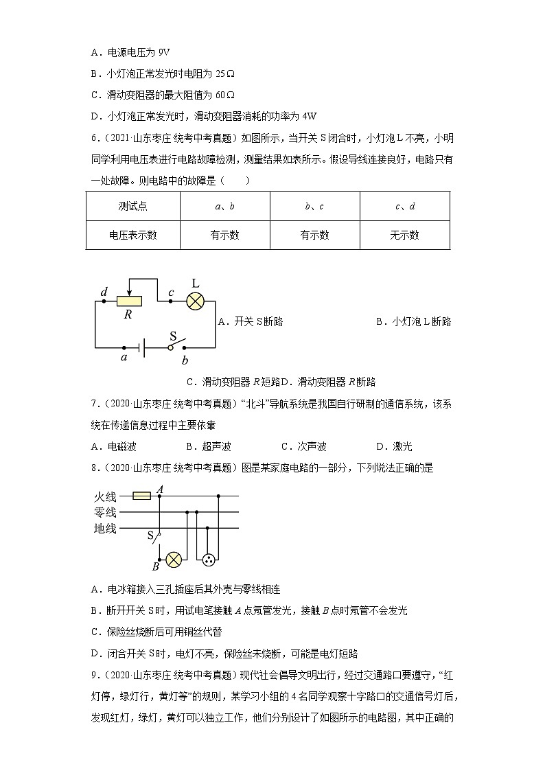 山东省枣庄市2020-2022三年中考物理真题分类汇编02电磁学第3页