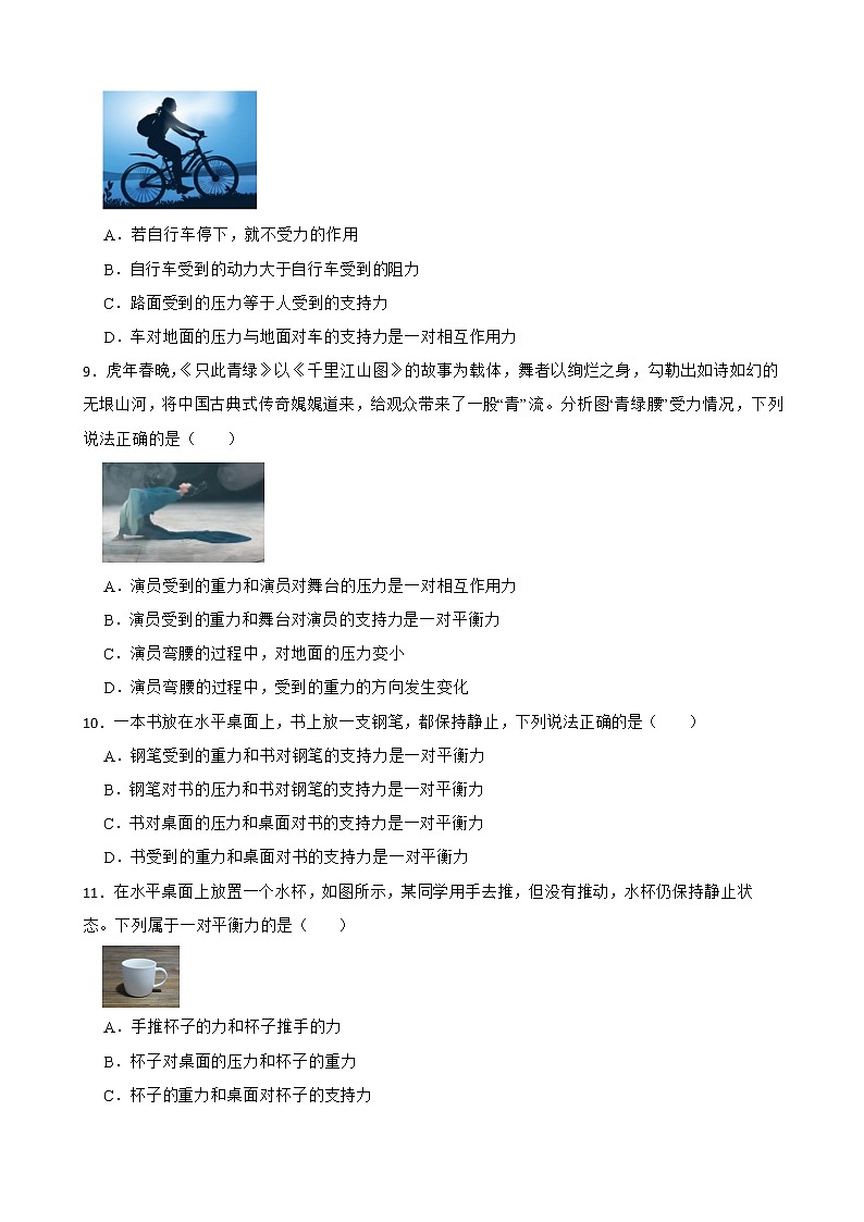 人教版中考物理二轮复习专题专练——平衡力与相互作用力辨析（8）附答案第3页