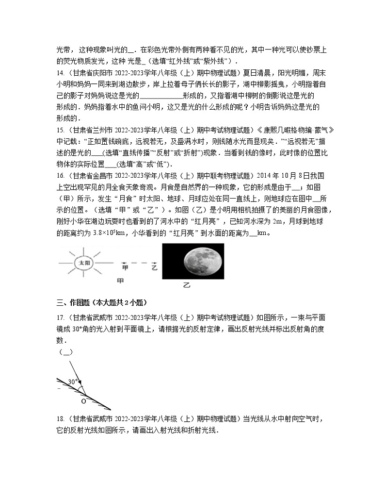 2022－2023学年甘肃省九年级上册物理期中分项专题练习—光现象（含解析）第3页