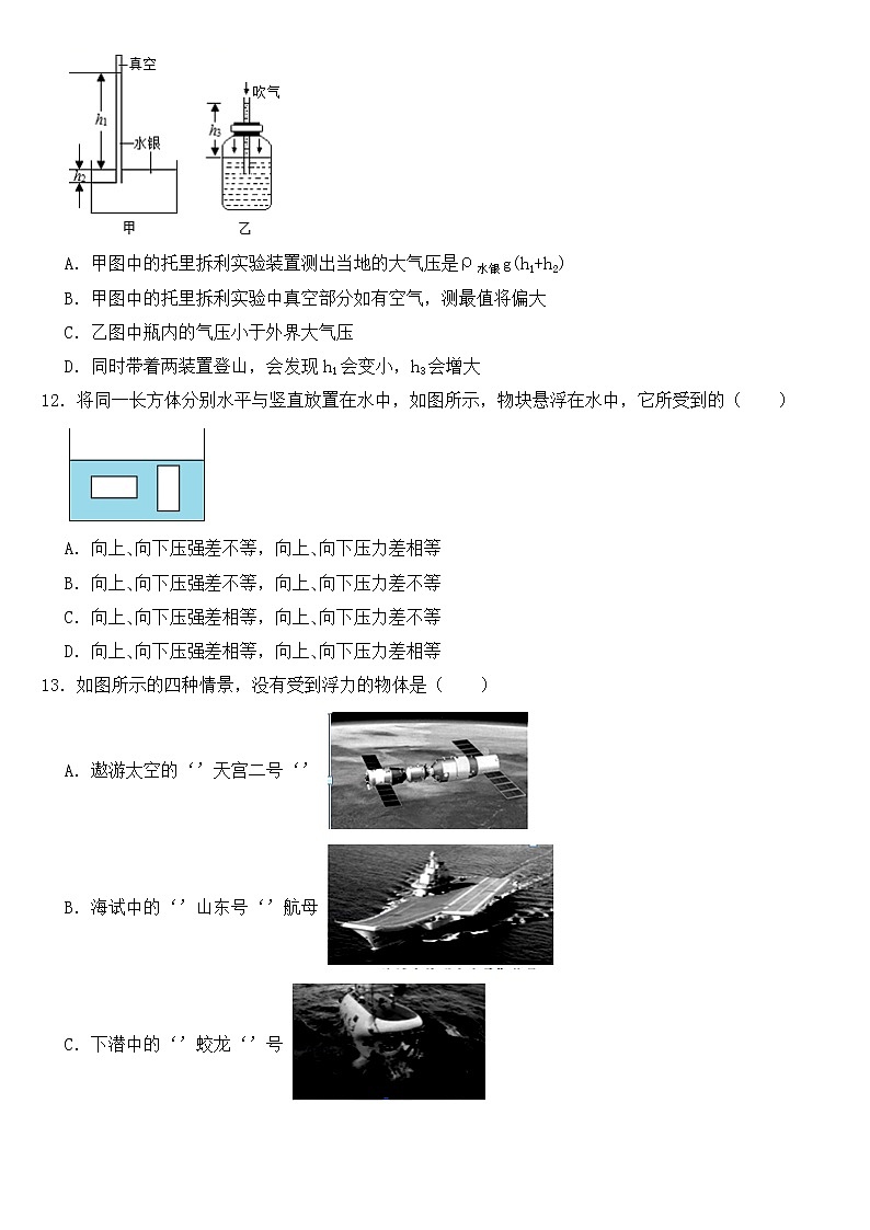 山东省枣庄市2023年八年级下学期物理期中试卷【含答案】第3页