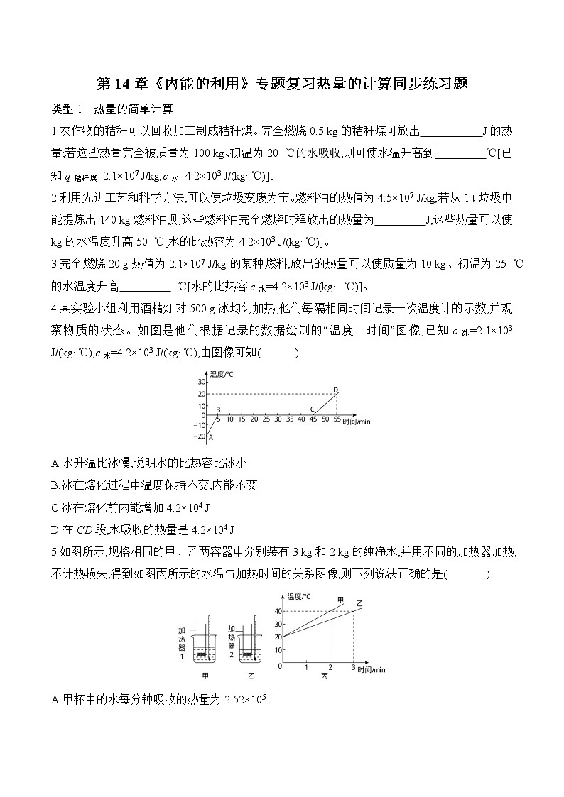 第14章《内能的利用》专题复习 热量的计算ppt课件+同步练习题（含参考答案）01