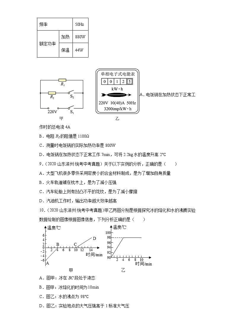 山东省滨州市2020-2022三年中考物理真题分类汇编03声学、光学、热学03