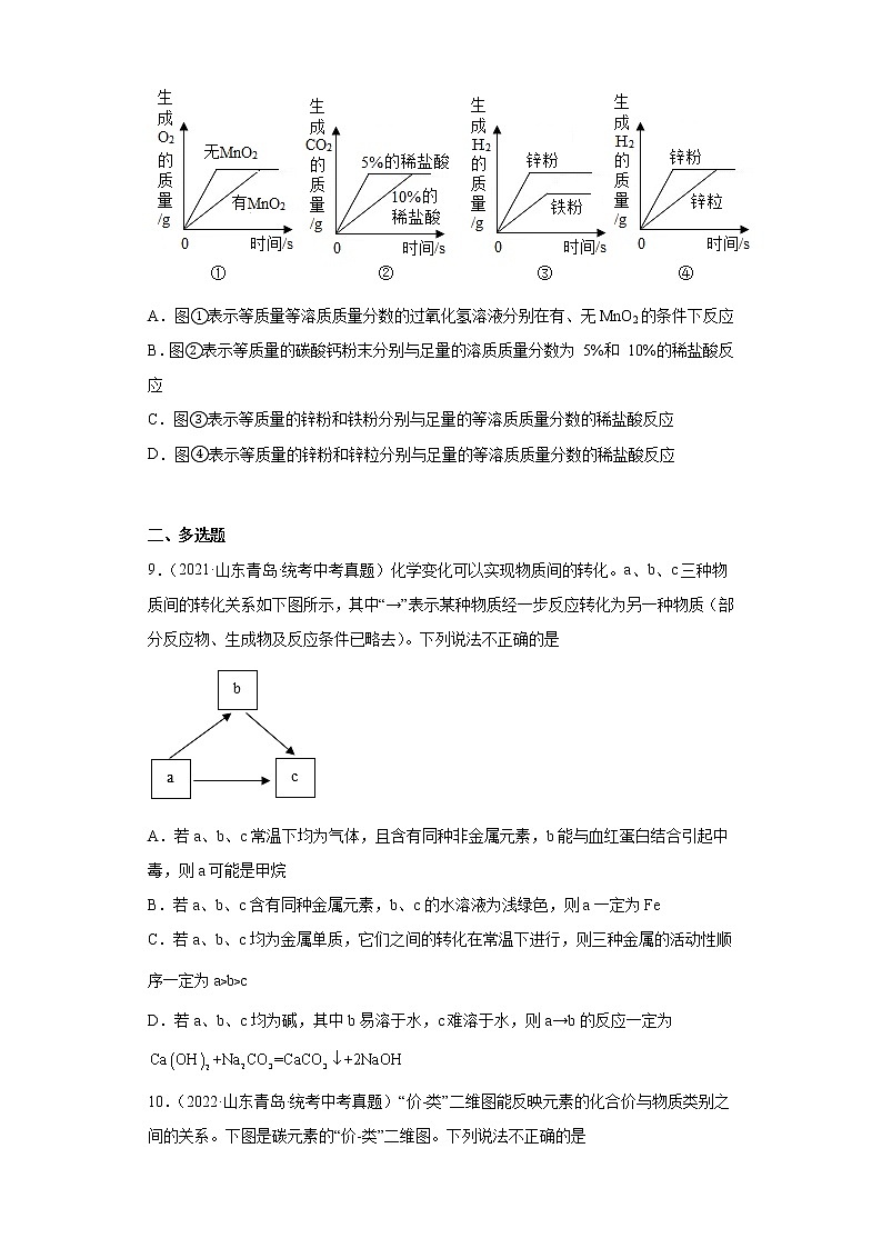 山东省青岛市2020-2022三年中考化学真题知识点分类汇编-04碳和碳的氧化物、金属和金属矿物03