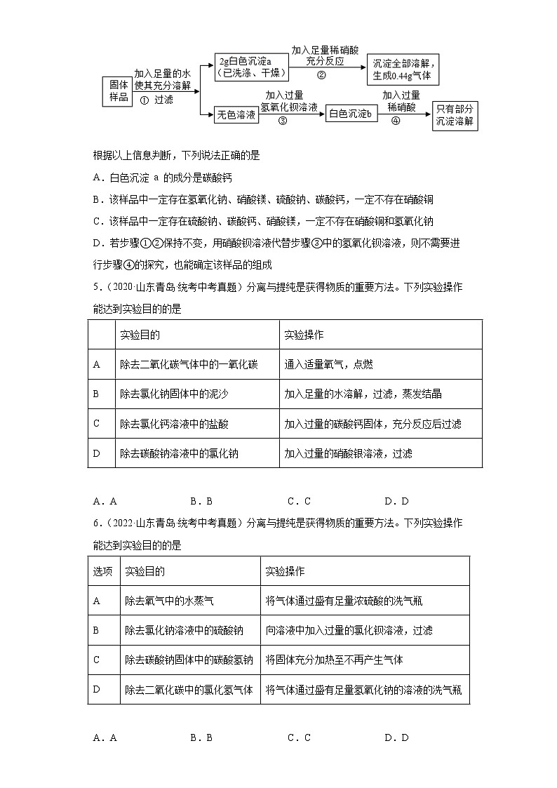 山东省青岛市2020-2022三年中考化学真题知识点分类汇编-08化学实验第2页