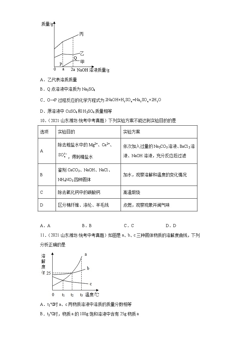 山东省潍坊市2020-2022三年中考化学真题知识点分类汇编-03空气、氧气、水、溶液第3页