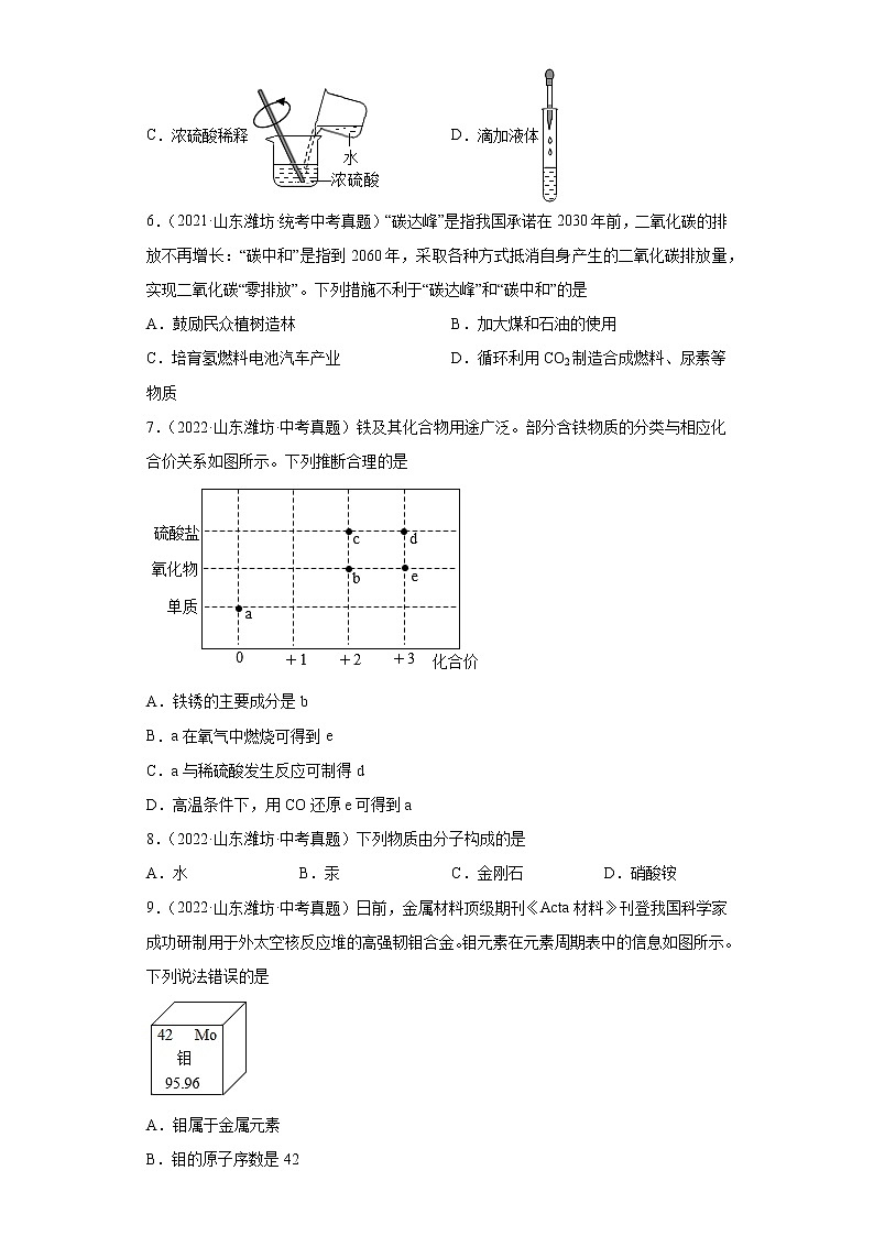 山东省潍坊市2020-2022三年中考化学真题知识点分类汇编-04碳和碳的氧化物、金属和金属矿物03