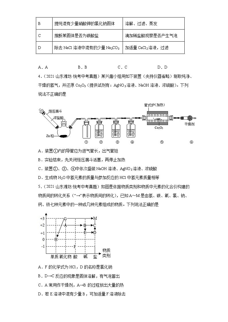 山东省潍坊市2020-2022三年中考化学真题知识点分类汇编-06盐和化肥02