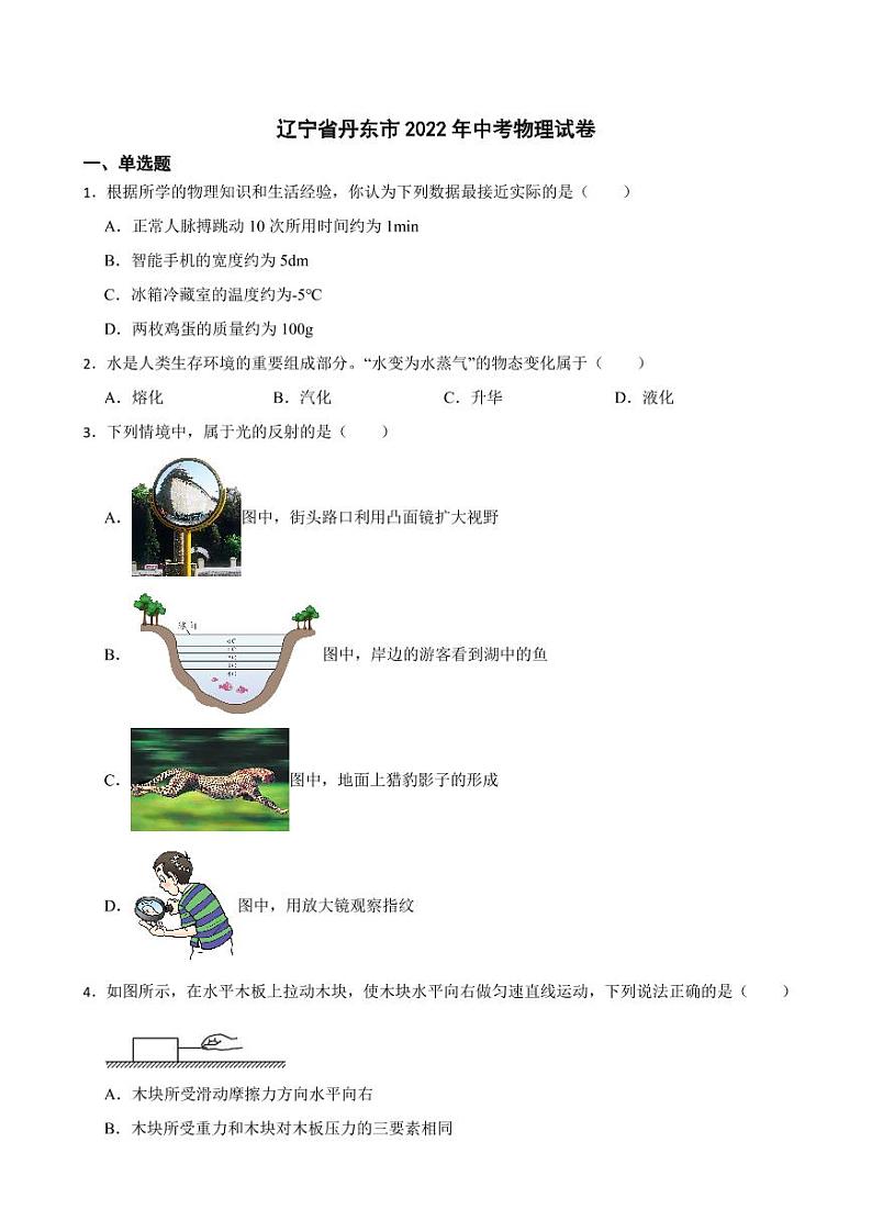 辽宁省丹东市2022年中考物理试卷【附参考答案】01