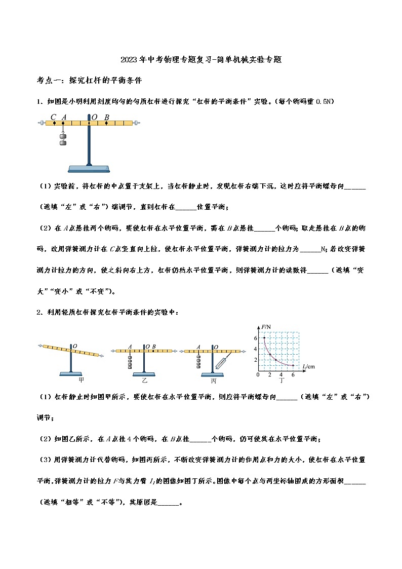 2023年中考物理专题复习—简单机械实验专题第1页