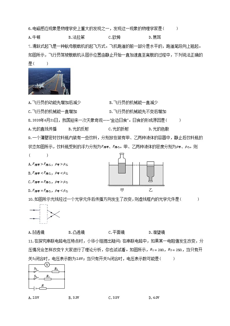 2023年湖南省岳阳市初中学业水平考试物理模拟试卷（含答案）02